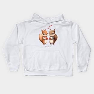 Squirrel Couple Holding a Heart Acorn Kids Hoodie